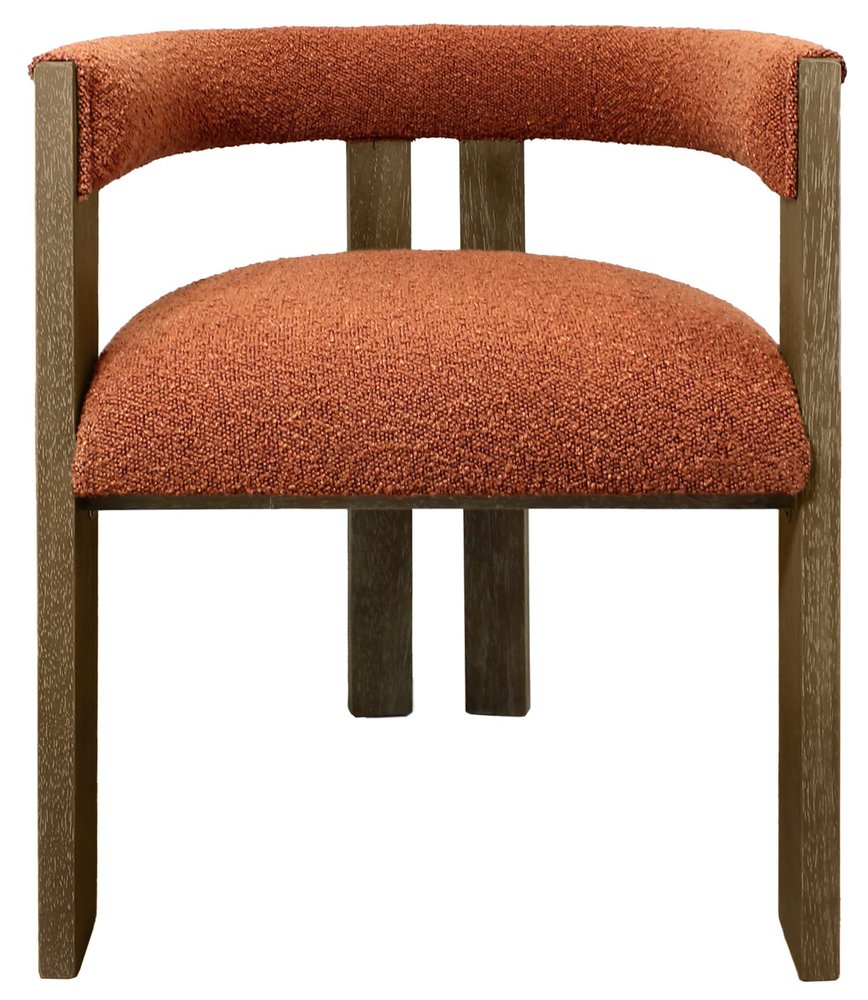 Gray and Brown Upholstered Boucle Open Back Dining Arm Chair