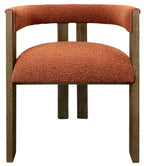 Gray and Brown Upholstered Boucle Open Back Dining Arm Chair