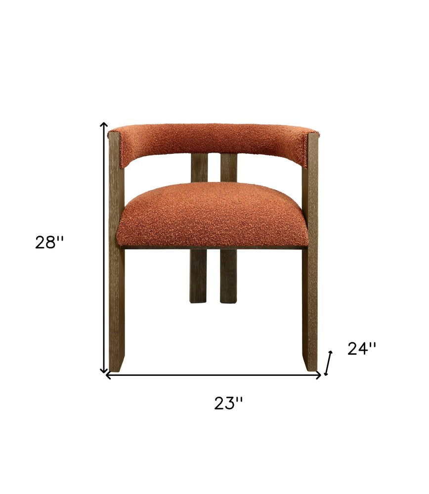 Gray and Brown Upholstered Boucle Open Back Dining Arm Chair