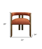 Gray and Brown Upholstered Boucle Open Back Dining Arm Chair