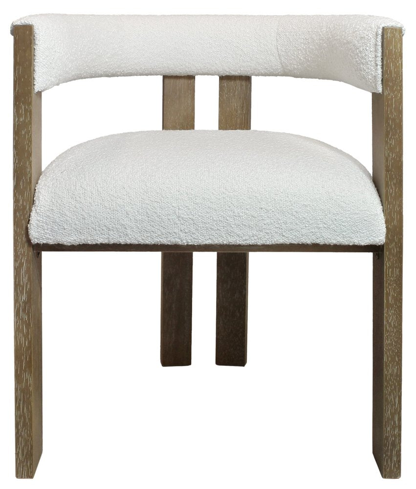 Gray and Brown Upholstered Boucle Open Back Dining Arm Chair