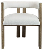 Gray and Brown Upholstered Boucle Open Back Dining Arm Chair