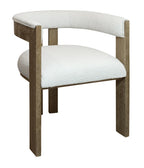 Gray and Brown Upholstered Boucle Open Back Dining Arm Chair