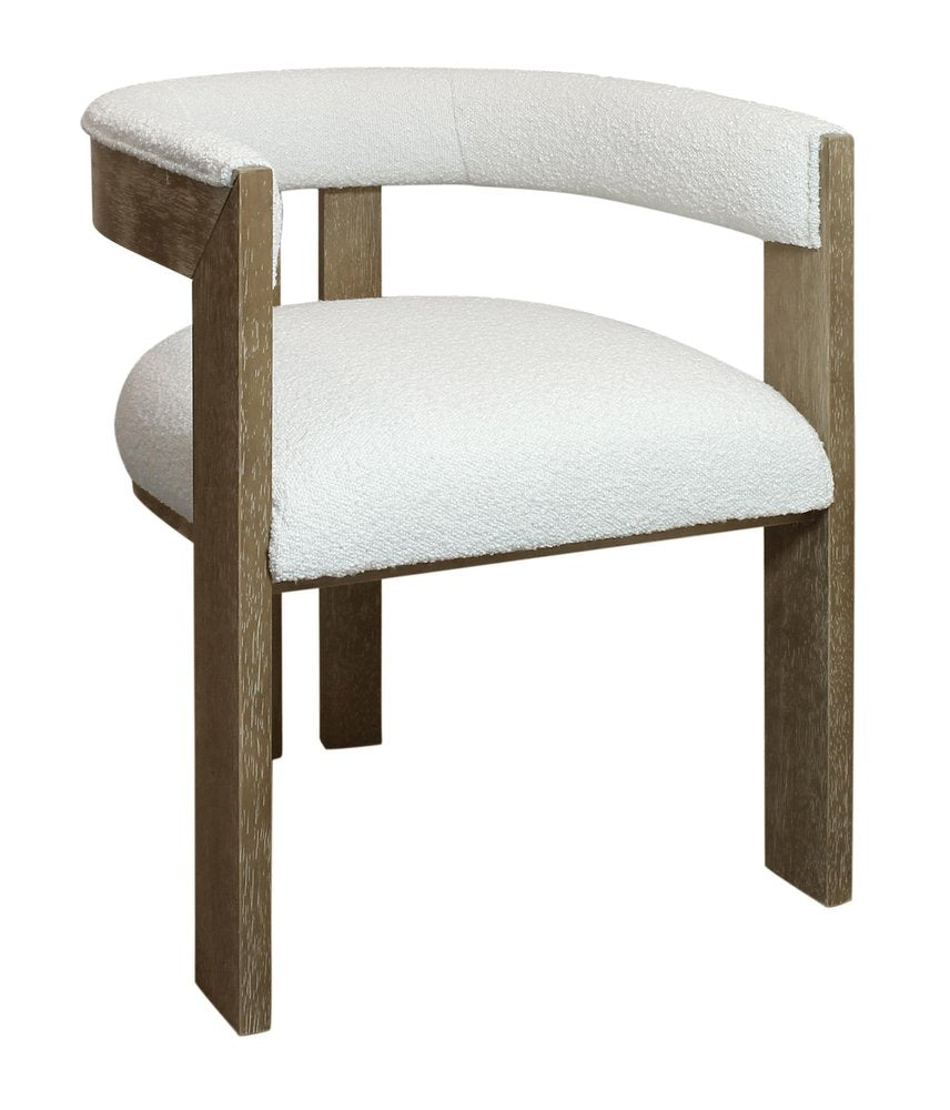 Gray and Brown Upholstered Boucle Open Back Dining Arm Chair