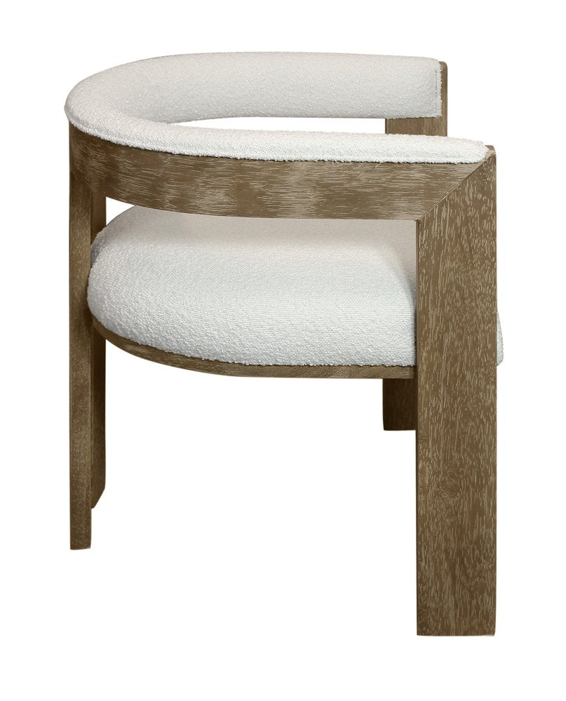 Gray and Brown Upholstered Boucle Open Back Dining Arm Chair