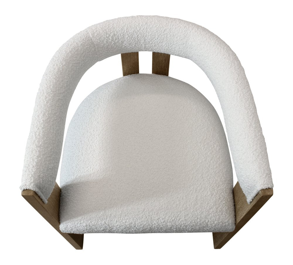 Gray and Brown Upholstered Boucle Open Back Dining Arm Chair