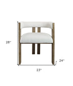 Gray and Brown Upholstered Boucle Open Back Dining Arm Chair