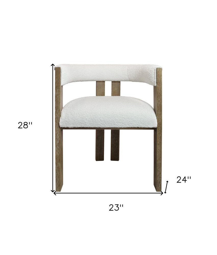 Gray and Brown Upholstered Boucle Open Back Dining Arm Chair