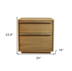 24" Natural Solid and Manufactured Wood Two Drawer Nightstand