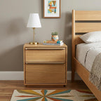 28" Natural Solid and Manufactured Wood Two Drawer Nightstand