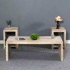 Three Piece Natural Solid Wood Distressed Sled Coffee And End Tables Set