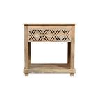 28" Natural Solid Wood Carved Geometric One Drawer Nightstand
