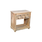 28" Natural Solid Wood Carved Geometric One Drawer Nightstand