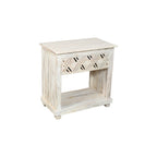 28" White Solid Wood Distressed Carved Geometric One Drawer Nightstand