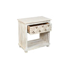 28" White Solid Wood Distressed Carved Geometric One Drawer Nightstand