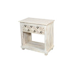 28" White Solid Wood Distressed Carved Geometric One Drawer Nightstand