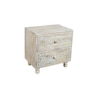 24" Natural And White Solid Wood Carved Scrollwork Two Drawer Nightstand