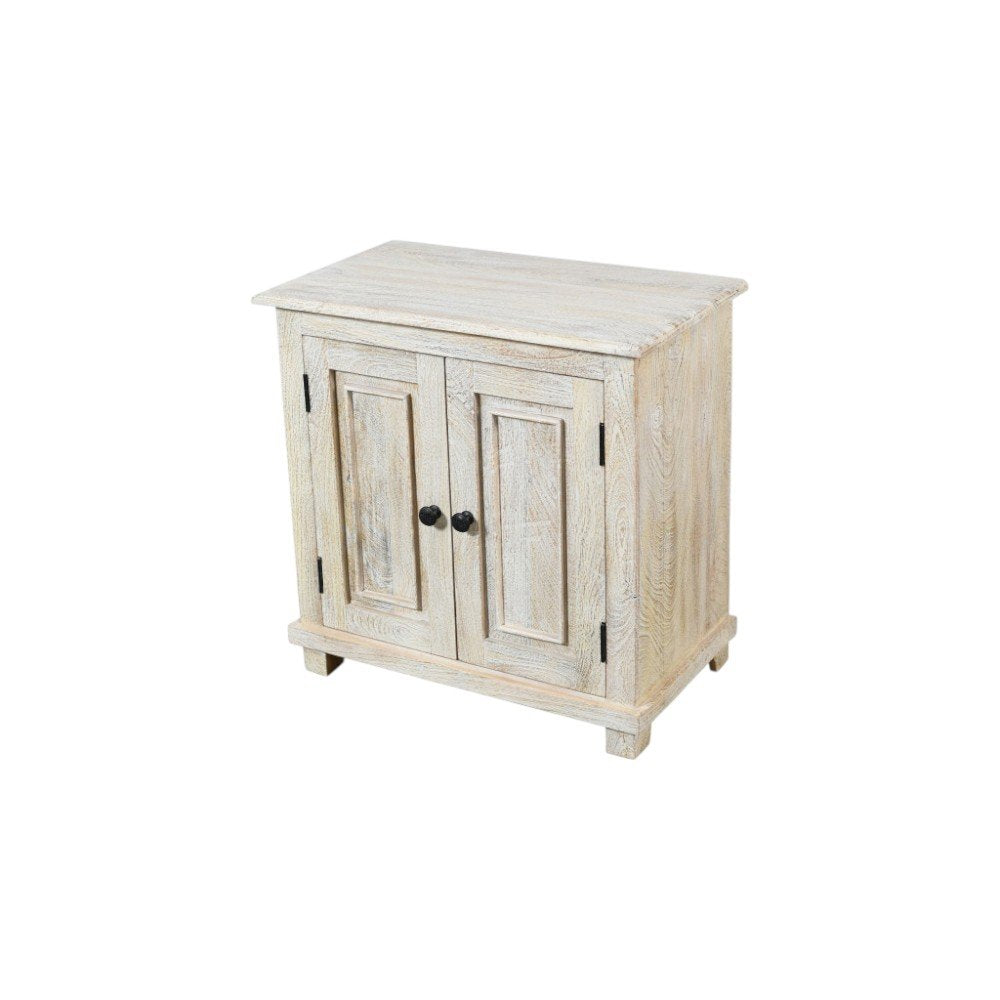 28" Distressed White Solid Wood Nightstand With Storage