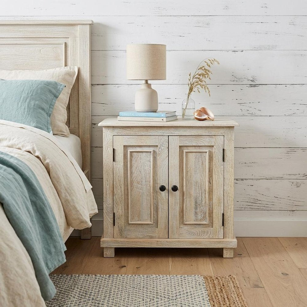 28" Distressed White Solid Wood Nightstand With Storage