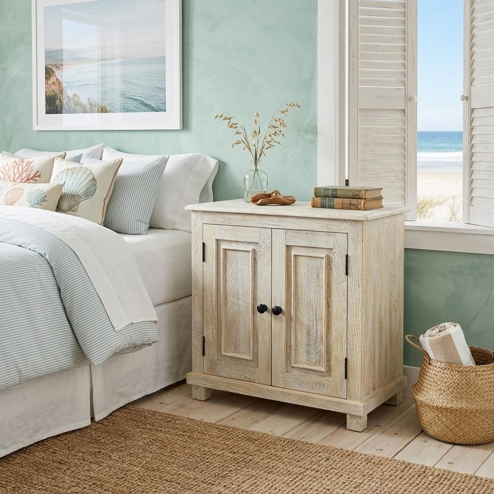 28" Distressed White Solid Wood Nightstand With Storage