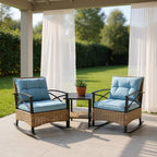 Three Piece Black Natural and Light Blue Rattan Two Person Seating Group With Table
