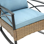 Three Piece Black Natural and Light Blue Rattan Two Person Seating Group With Table
