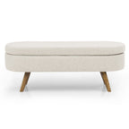 44" Beige and Brown Linen Upholstered Storage Bench with Flip Top