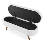 44" White and Brown Linen Upholstered Storage Bench with Flip Top