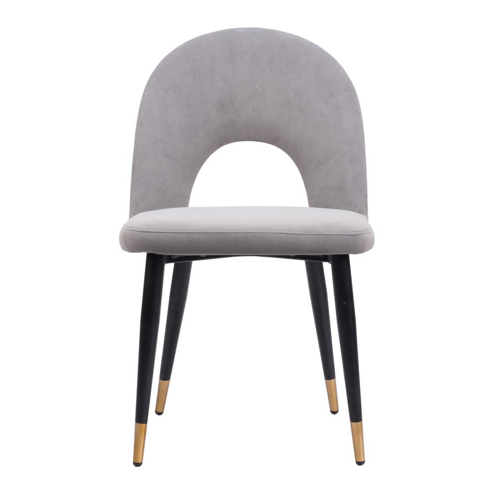 Set of Two Gray Black And Gold Velvet And Wood And Steel Open Back Dining Side Chairs