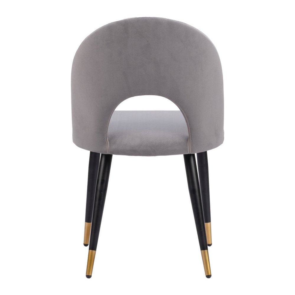 Set of Two Gray Black And Gold Velvet And Wood And Steel Open Back Dining Side Chairs