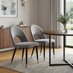 Set of Two Gray Black And Gold Velvet And Wood And Steel Open Back Dining Side Chairs