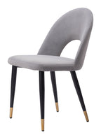 Set of Two Gray Black And Gold Velvet And Wood And Steel Open Back Dining Side Chairs