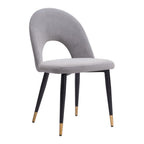 Set of Two Gray Black And Gold Velvet And Wood And Steel Open Back Dining Side Chairs