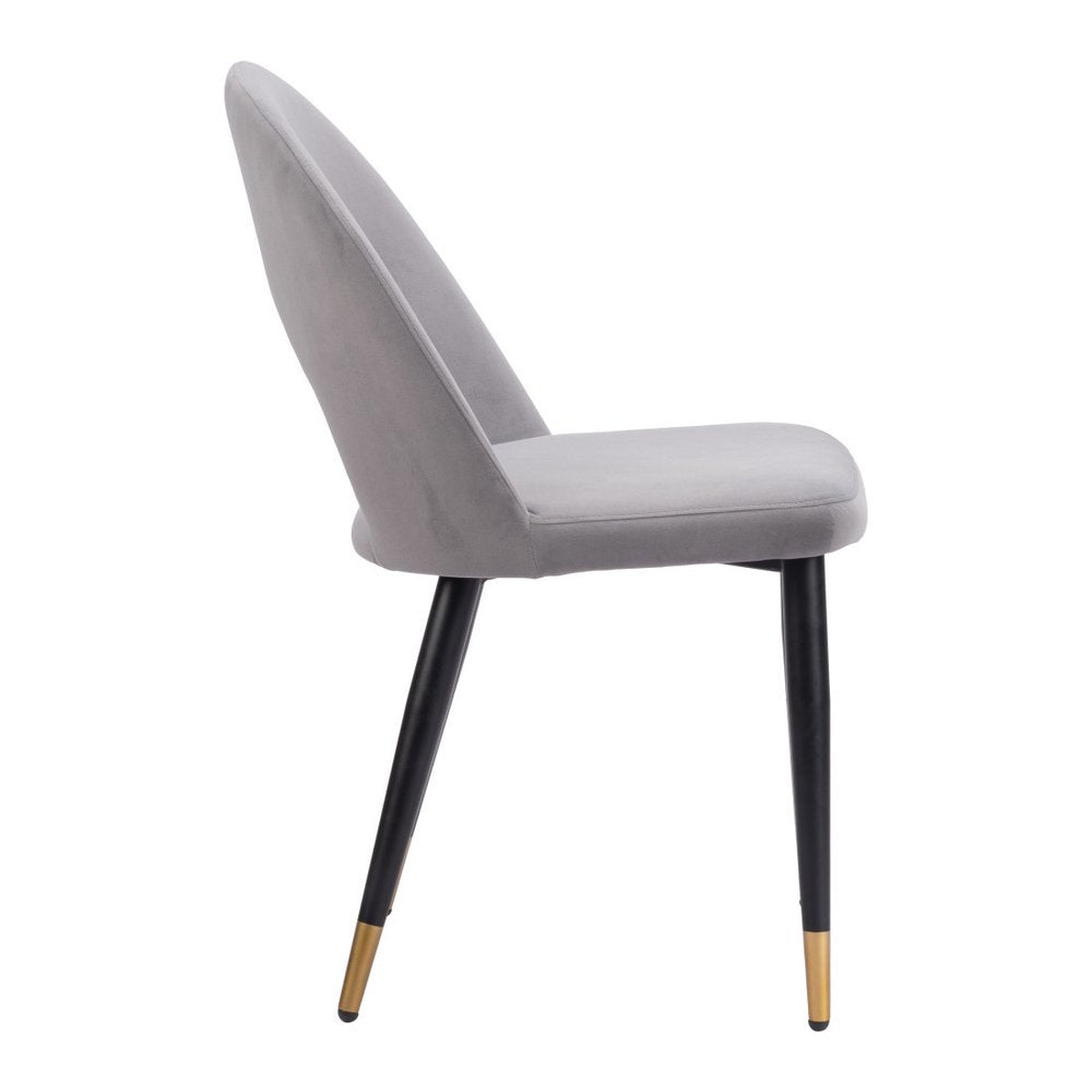 Set of Two Gray Black And Gold Velvet And Wood And Steel Open Back Dining Side Chairs