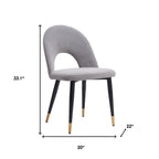 Set of Two Gray Black And Gold Velvet And Wood And Steel Open Back Dining Side Chairs