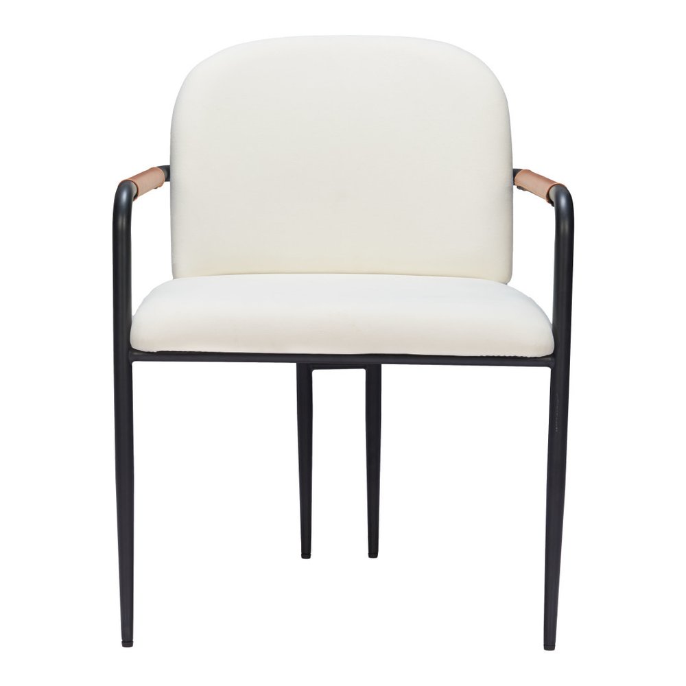 Set of Two Cream And Black Fabric And Steel Dining Arm Chairs