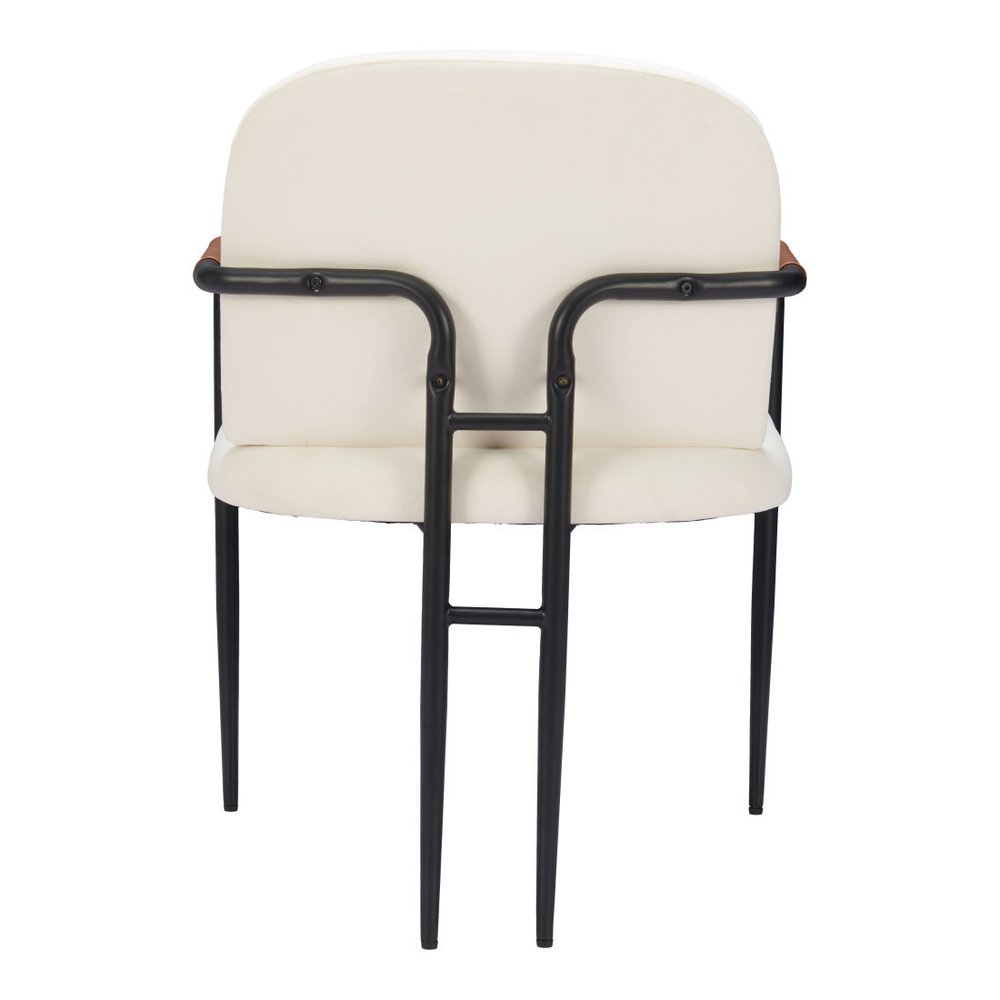 Set of Two Cream And Black Fabric And Steel Dining Arm Chairs