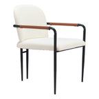 Set of Two Cream And Black Fabric And Steel Dining Arm Chairs