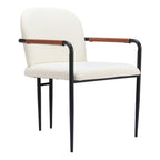 Set of Two Cream And Black Fabric And Steel Dining Arm Chairs