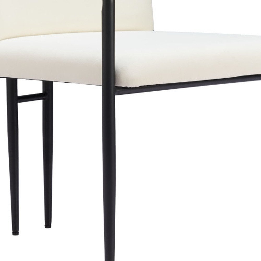 Set of Two Cream And Black Fabric And Steel Dining Arm Chairs