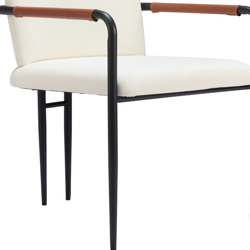 Set of Two Cream And Black Fabric And Steel Dining Arm Chairs