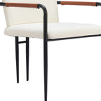 Set of Two Cream And Black Fabric And Steel Dining Arm Chairs