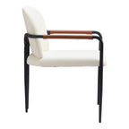Set of Two Cream And Black Fabric And Steel Dining Arm Chairs