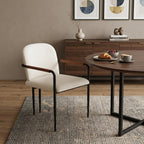 Set of Two Cream And Black Fabric And Steel Dining Arm Chairs