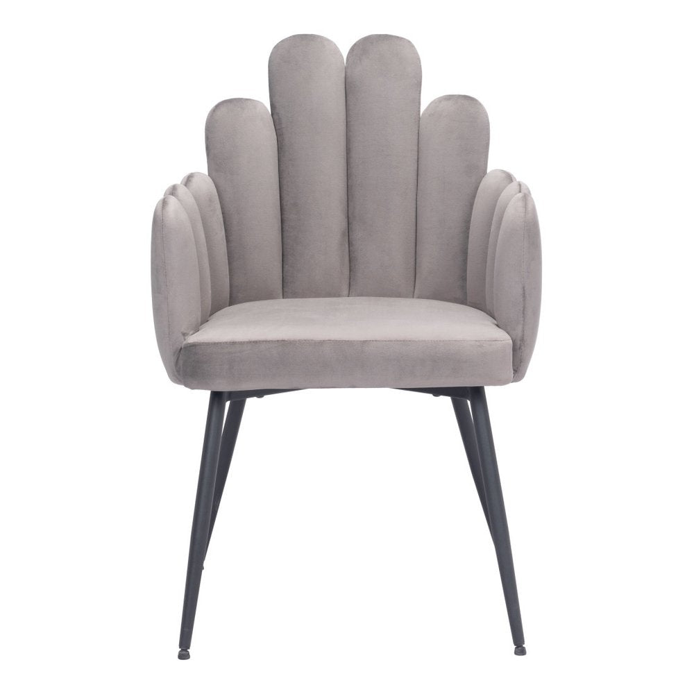 Set of Two Gray And Black Tufted Velvet And Steel Dining Arm Chairs
