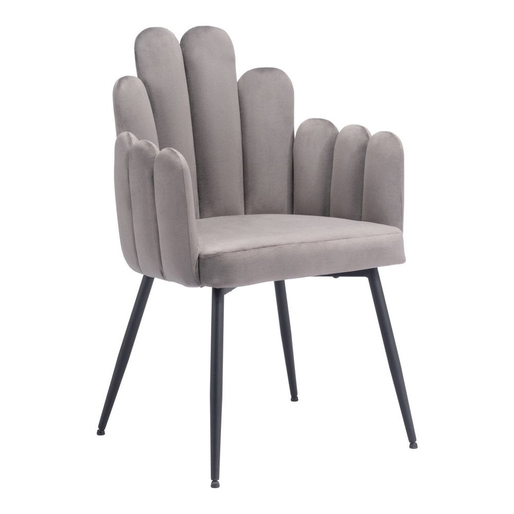 Set of Two Gray And Black Tufted Velvet And Steel Dining Arm Chairs
