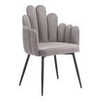 Set of Two Gray And Black Tufted Velvet And Steel Dining Arm Chairs