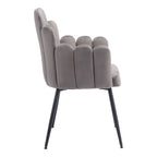 Set of Two Gray And Black Tufted Velvet And Steel Dining Arm Chairs
