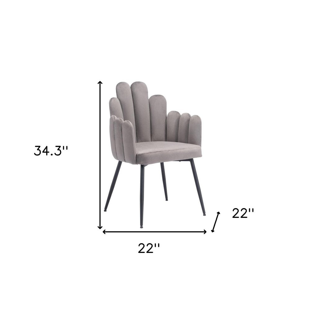 Set of Two Gray And Black Tufted Velvet And Steel Dining Arm Chairs