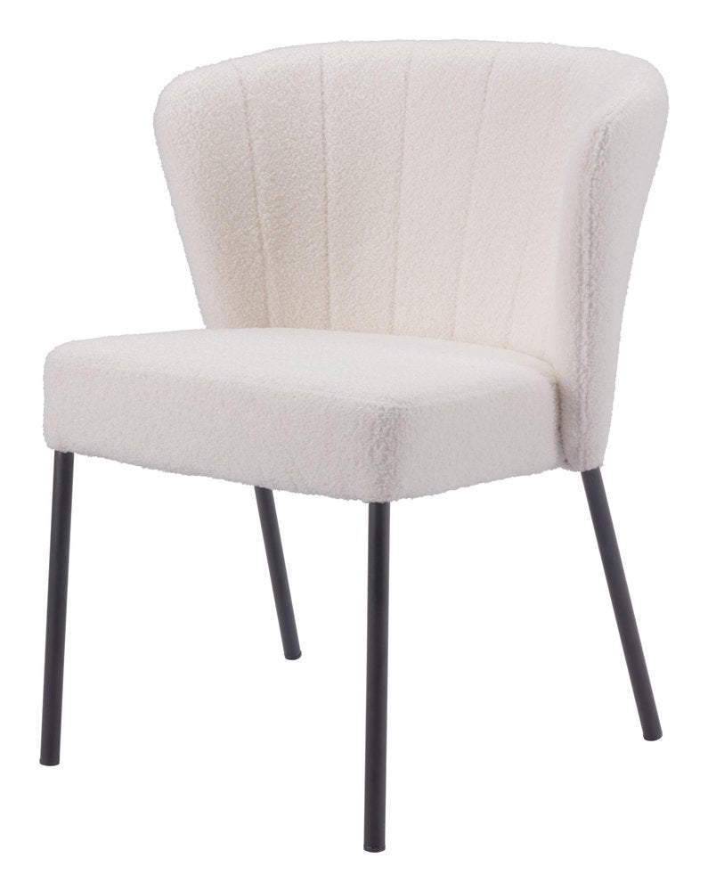 Set of Two Cream And Black Tufted Upholstery And Steel Dining Side Chairs